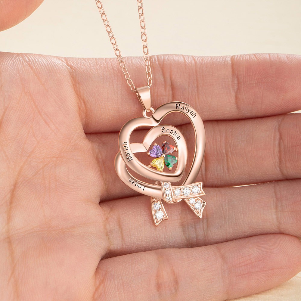 Collier coeur délicat avec 1-4 pierres de naissance, collier coeur, collier pierre de naissance pour maman, anniversaire/pierre de naissance/cadeau de mariage pour petite amie/elle