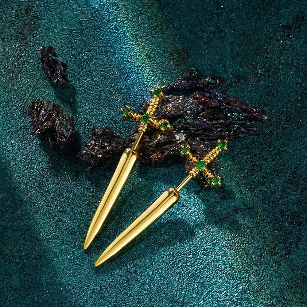 sword earrings through ear