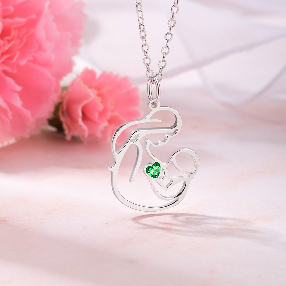 Personalized Mother and Child Necklace, Brass/Sterling Silver 925 Necklace, Birthstone Necklace, Mom Baby Necklace, Mothers Day Gift, Gift for Mom/Her