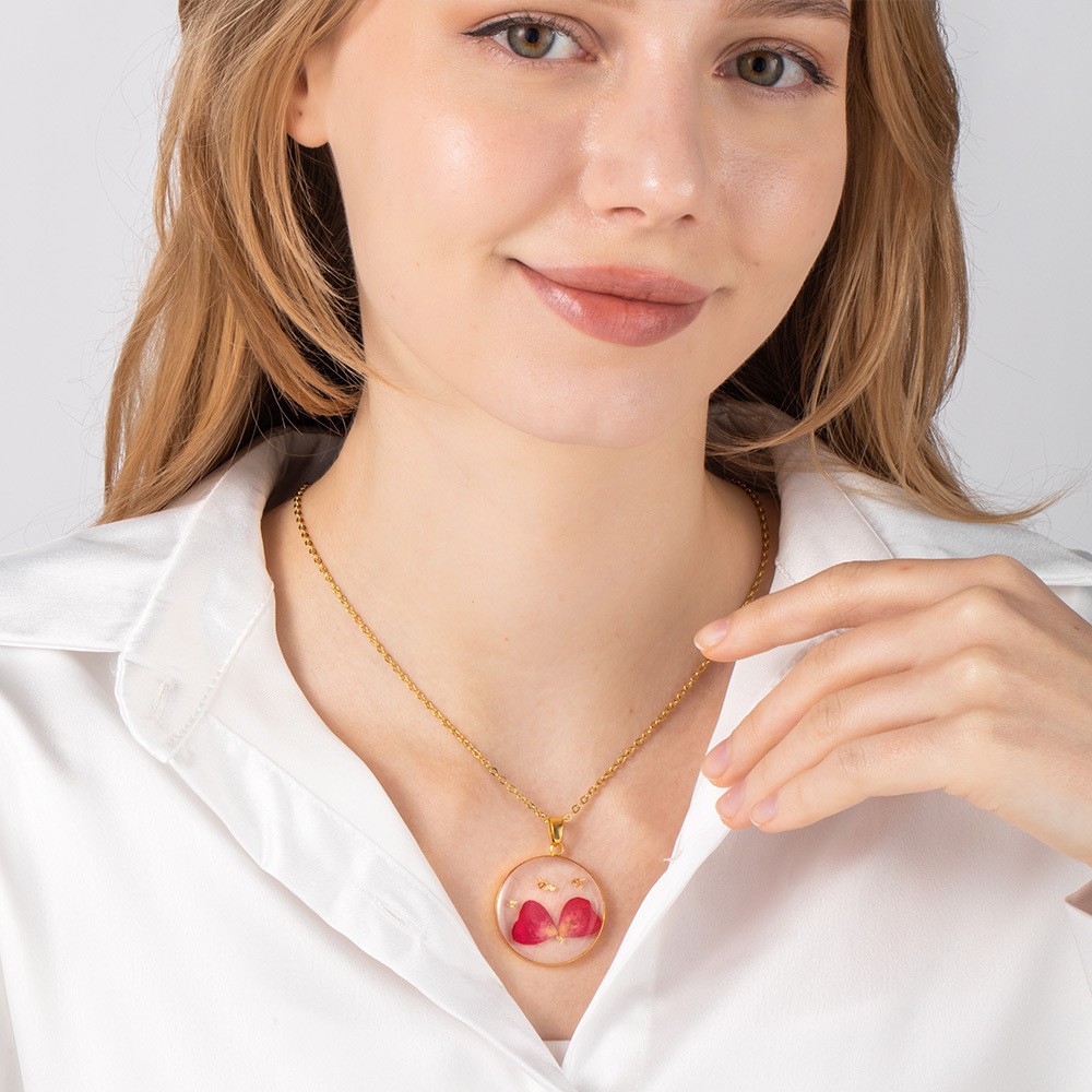 Personalized Birth Flower Necklace, Dried Pressed Flower Resin Necklace, Customized Round Pendant Jewelry, Birthday Gifts, Gifts for Women