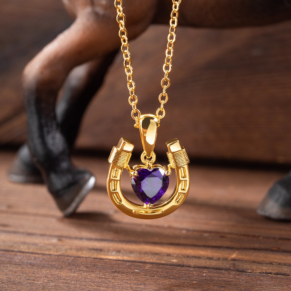 Personalized Birthstone Horseshoe Necklace, Love & Lucky Necklace, Heart Birthstone Jewelry, Birthday/Wedding Gift for Daughter/Horse Lover/Bridesmaid