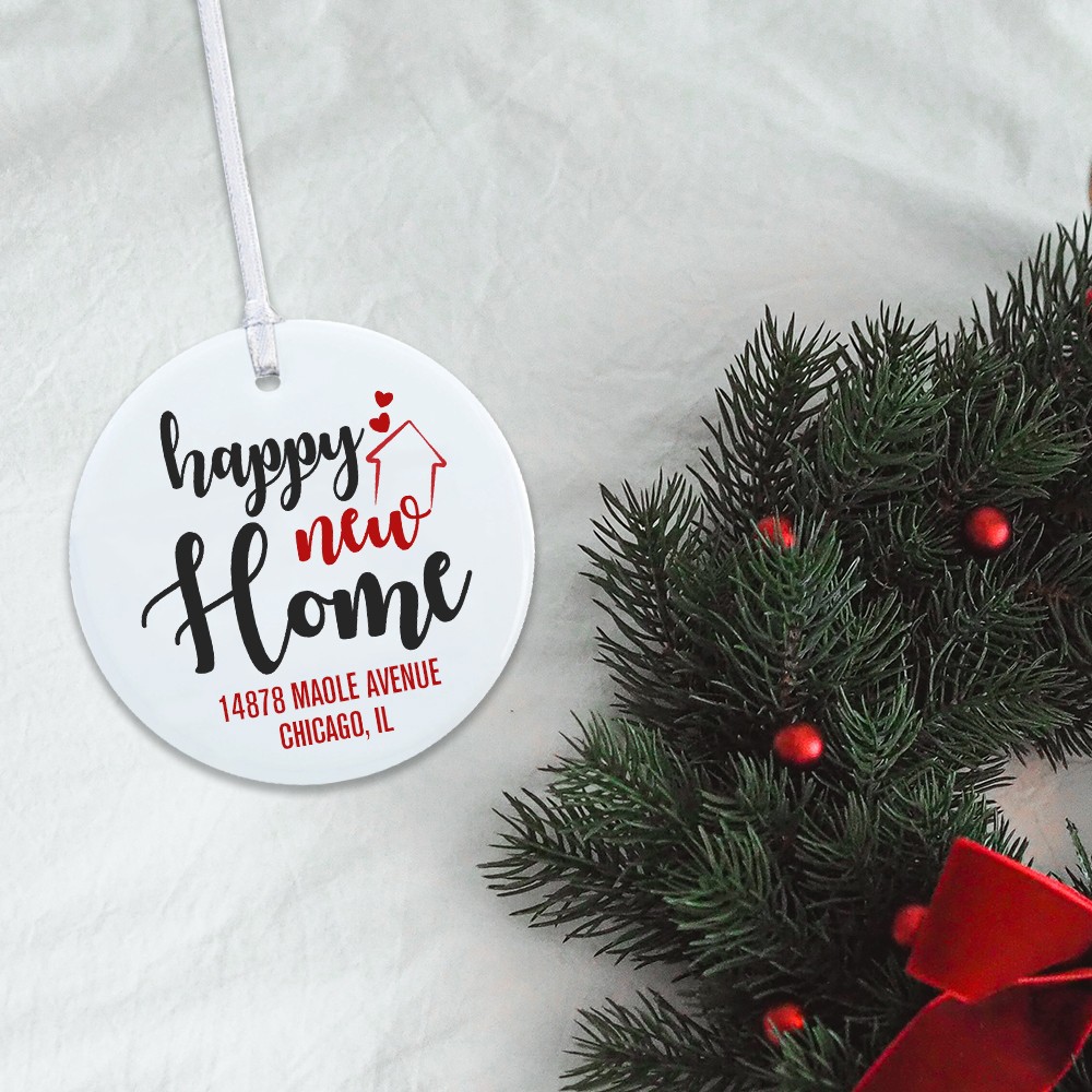 Personalized Happy Home Ceramics Decoration, Custom Christmas Ornament with Message, Home Decoration, Housewarming Gift, Gift for Friends/Family/Her