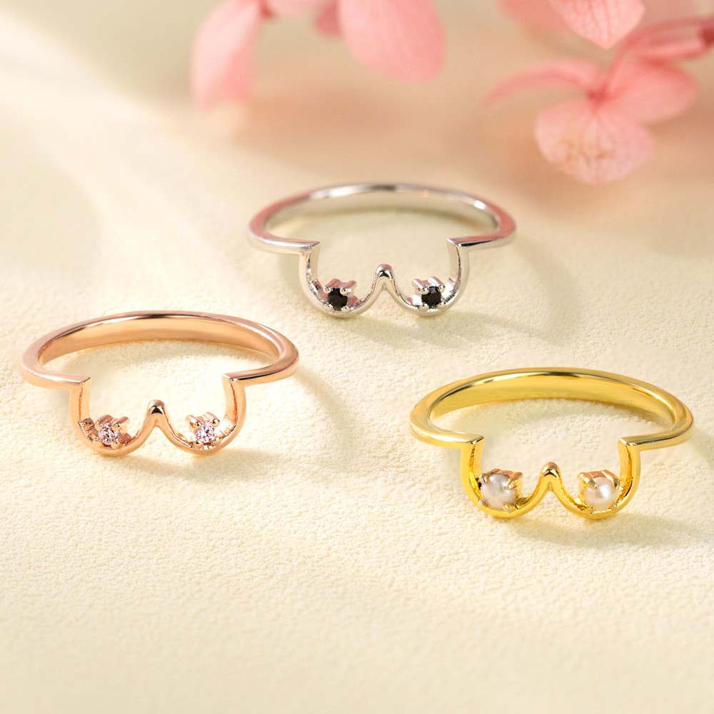 Custom Boob Ring with Birthstone Ring, Unique Silver Boob Body Jewelry, for Breast Cancer Awareness & Celebrating Breastfeeding, Mother's Day Christmas Day Gift