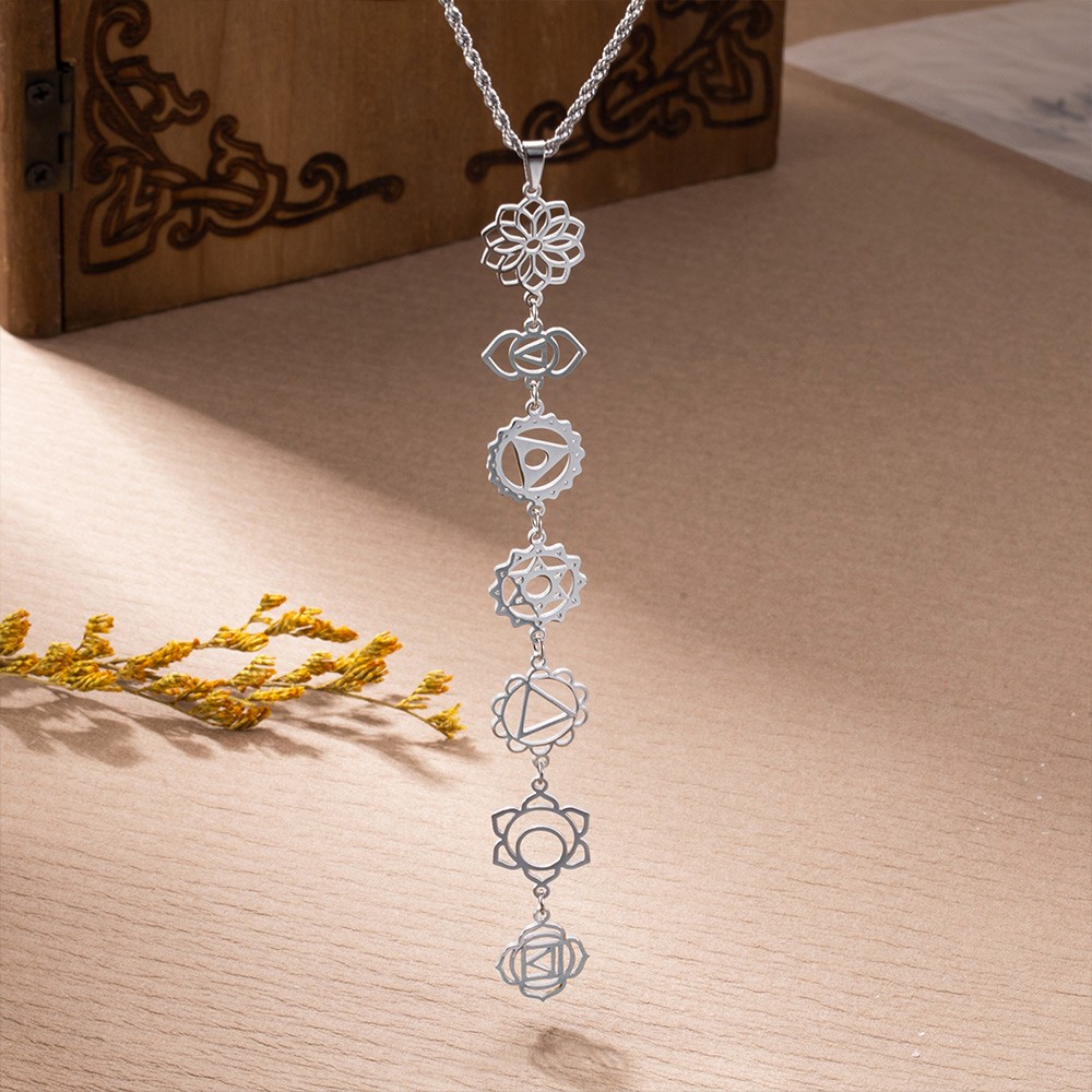 Sierlijke 7 Chakra ketting, Boho Yoga symbool helende ketting, yoga sieraden, spirituele sieraden, verjaardagscadeau voor yogaliefhebbers