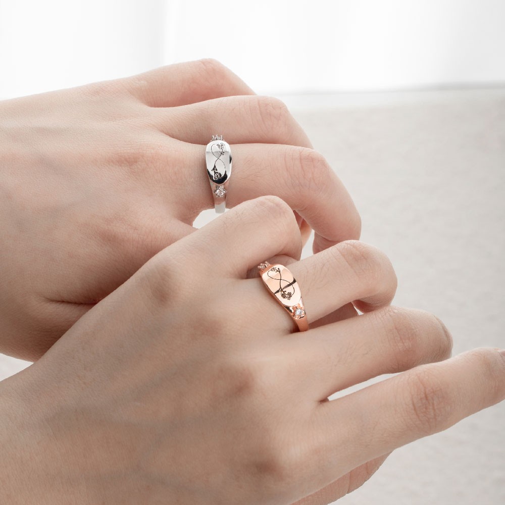 Custom Infinity 2 Birth Flowers Ring, Personalized Name Engraved Silver Ring, Women's Jewelry, Birthday Gifts, Gifts for Friends/Sister/Couples