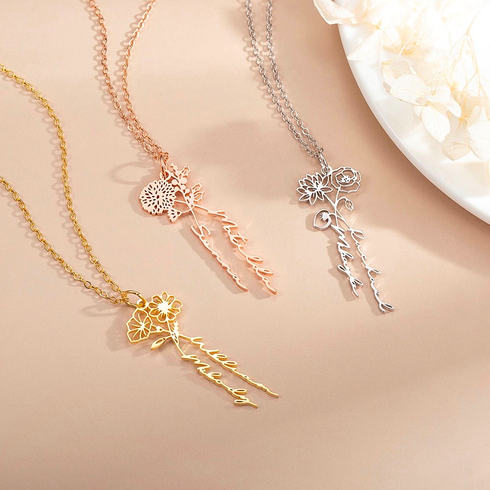 birth flower name necklace