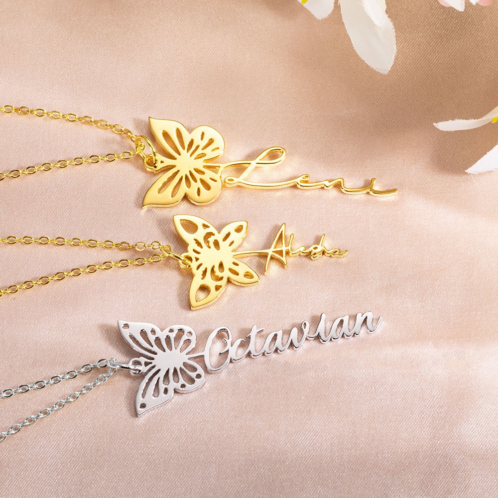 Custom Dainty Birth Butterfly Name Necklace, Birthday/Bridesmaid/Mother's Day Gift for Mom/Wife/Family/Best Friends