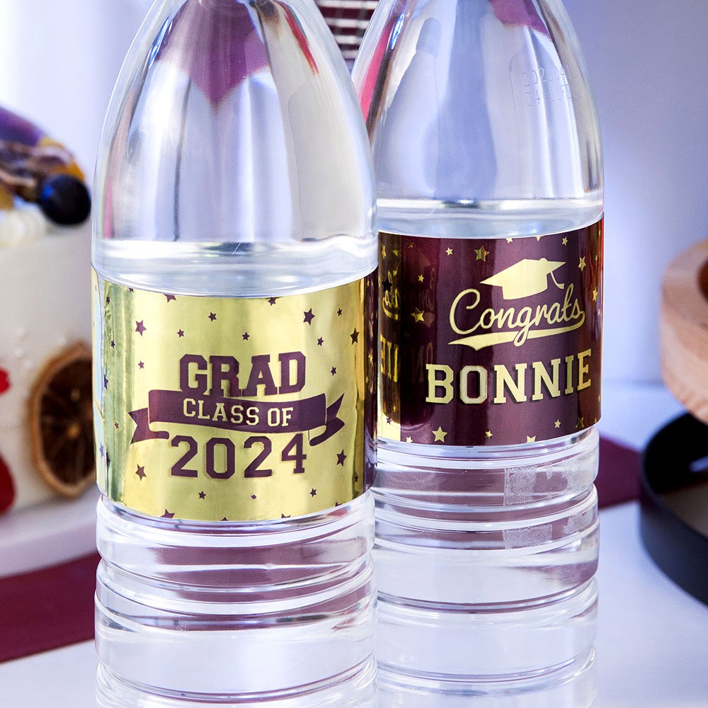 Étiquettes personnalisées de bouteille d'eau d'obtention du diplôme de nom, ensemble de 20pcs, autocollants imperméables d'obtention du diplôme, autocollants de bouteille d'eau, décor de partie d'obtention du diplôme