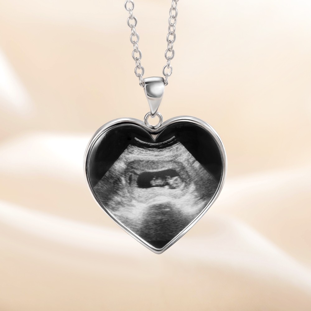 Custom Heart Shaped Baby's Sonogram Ultrasound Necklace with Engraved text, Birthday/New Pregnancy/Newborn Memorial Gift/Women