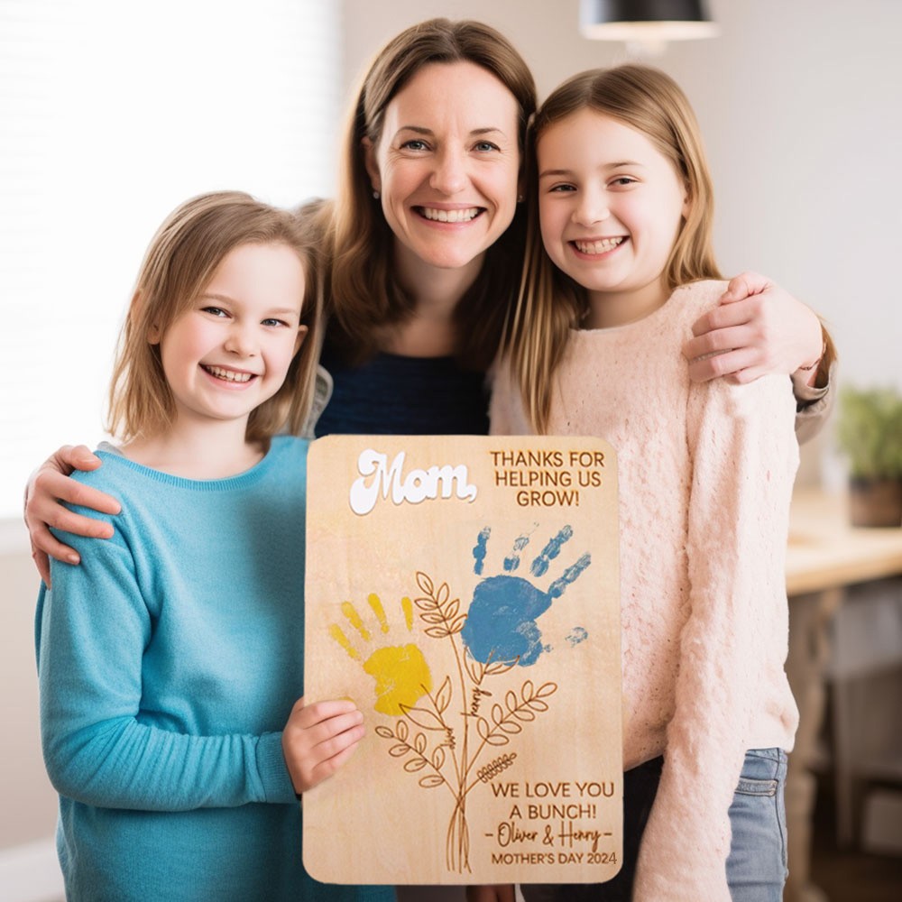 Personalized DIY Handprint Sign, Wooden Handprint Sign with Flowers, Creative Gift, Home Decor, Thanks for Helping Us Grow, Mother's Day Gift