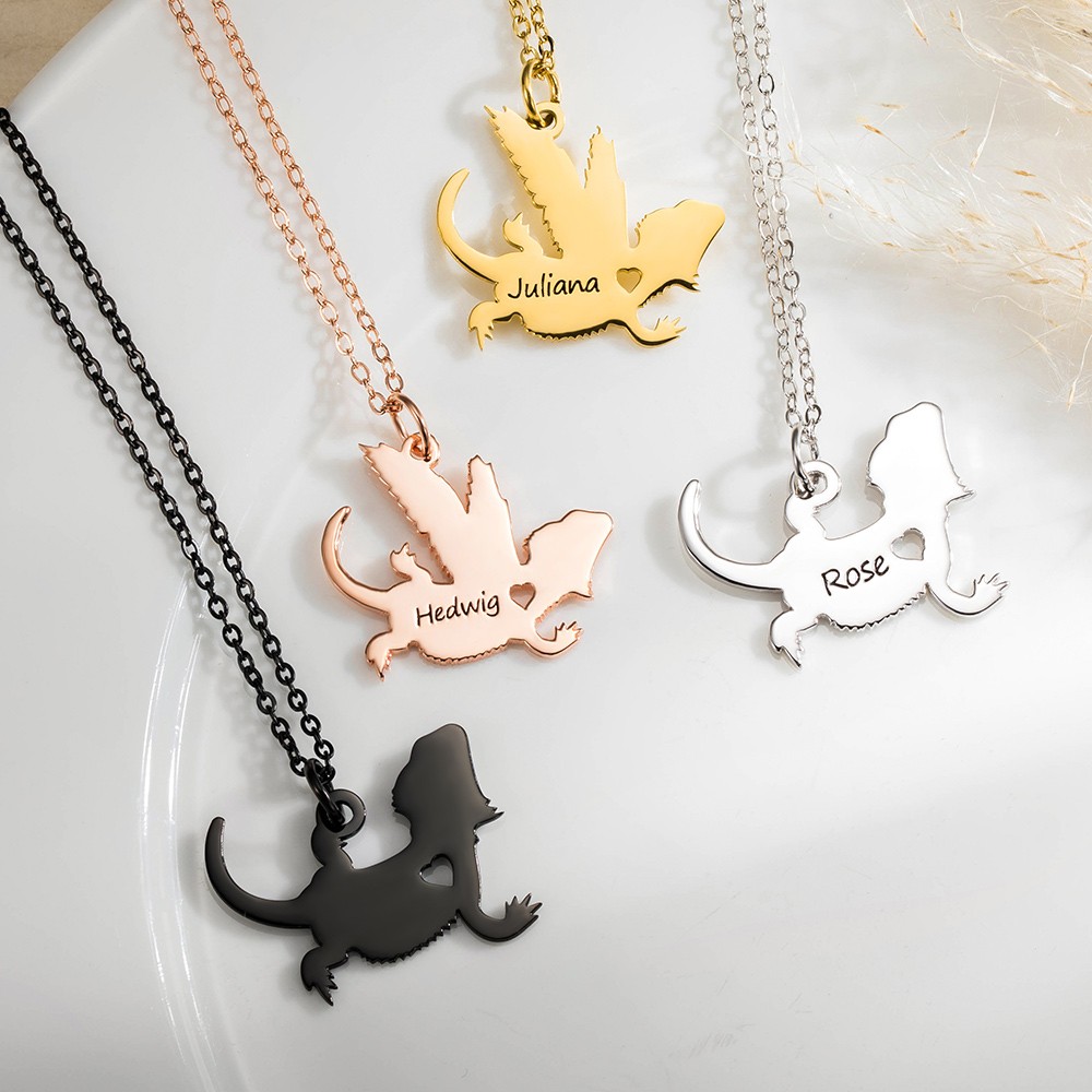 Personalized Bearded Dragon Necklace, Lizard Name Jewelry, Reptile Gift, Custom Pet Loss Memorial Gift, Angel Heaven Rainbow Bridge