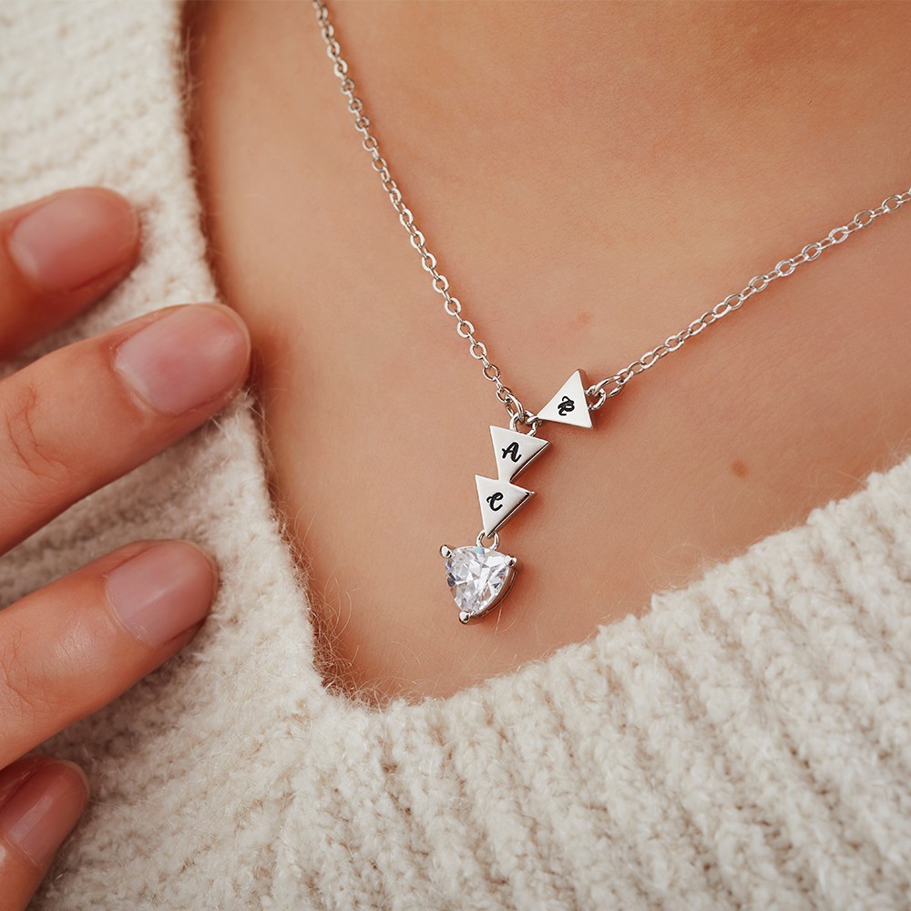 Personalized Triangle Initial Necklace with Zirconia, Thank You for Being My Badass Tribe, S925 Jewelry, Sister/Friendship/Bridesmaid's Gift for Women Best Friend