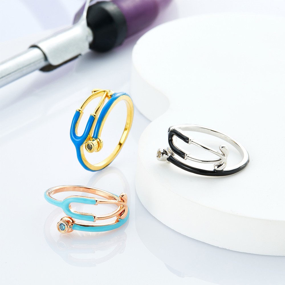 Personalized Stethoscope Ring with Birthstone, Stethoscope Enamel Ring, Women's Jewelry, Graduation/Birthday Gift for Nurse/Doctor/Medical Student