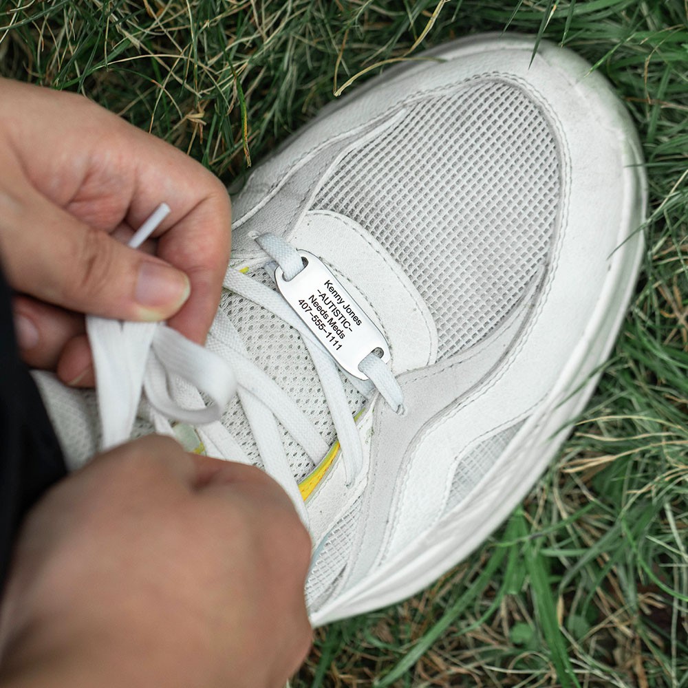 Personalized Shoe Tag for Runners & Cyclists, Emergency ID for Autistic Kids, Sport Shoe Lace Charms, Road ID Tag, Medical Alert Tag