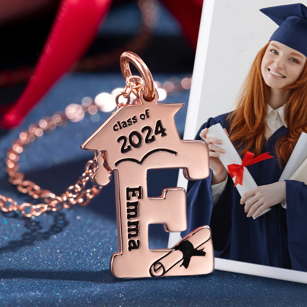 Custom Letter Necklace Initial Necklace, Class of 2022 Graduate Gift Graduating Present Grad Gift for Her/daughter/granddaughter, Stainless Steel/Silver Graduation Necklace