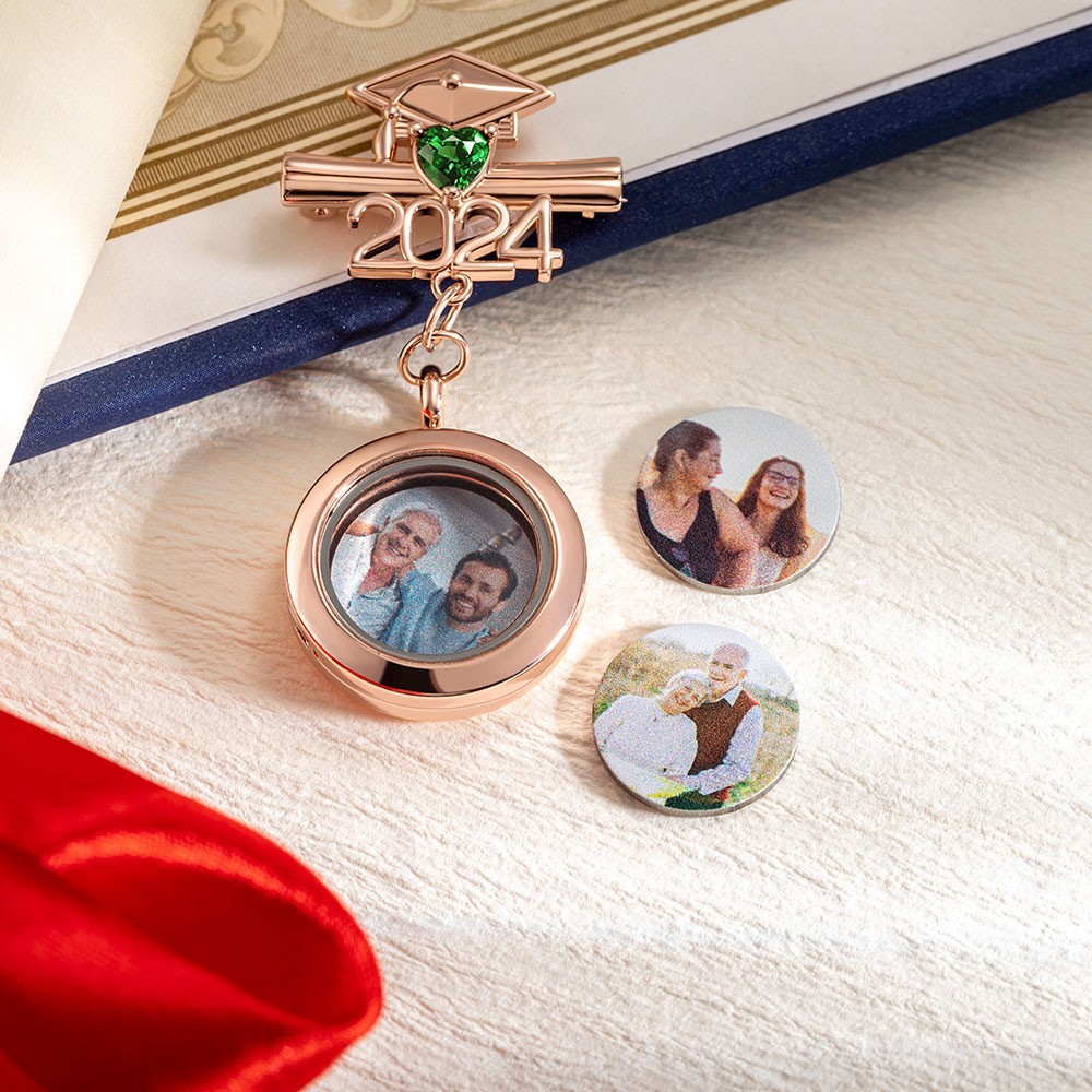 Personalized Photo Graduation Lapel Pin with Birthstone, Custom Picture Graduation Cap Brooch, Class of 2024 Memorial Lapel Pin, Graduation Gift
