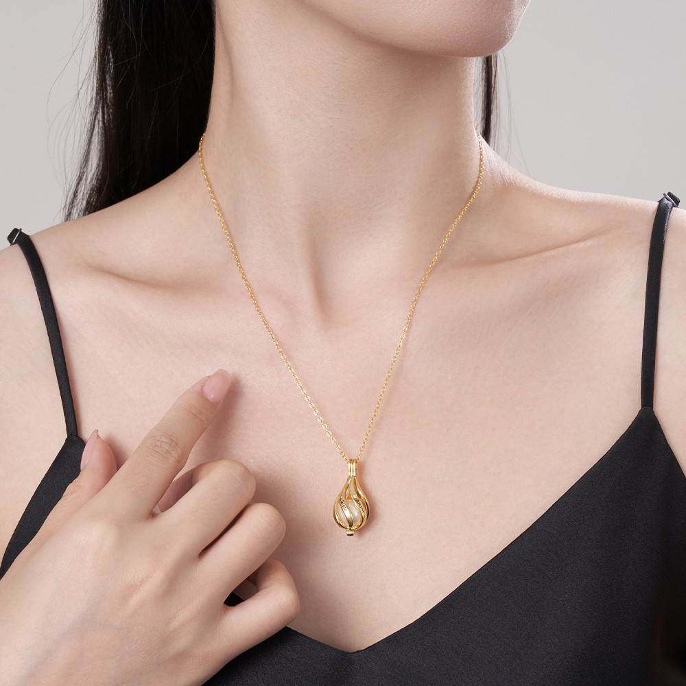 Colar de pérolas com nome personalizado e pedra de nascimento, pingente de gaiola com pérola, joias de pedra de aniversário de família, presente de dia das mães/aniversário para mãe/avó/ela