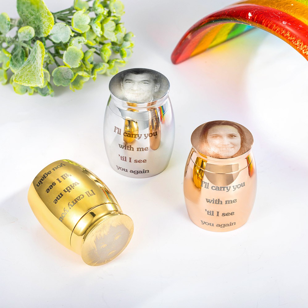 Custom Mini Urn for Human Ashes with Photo & Message, Cremation Jewelry Keepsake, Memorial Gift