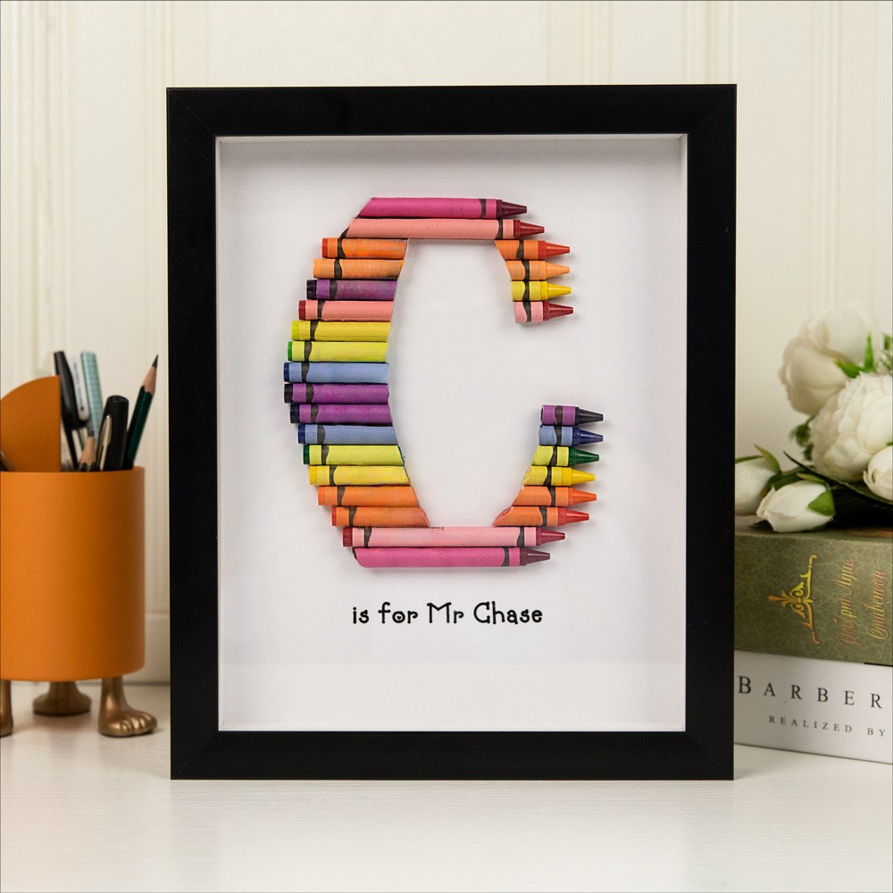 Personalized Rainbow Crayon Letter with Frame Gift For Teachers