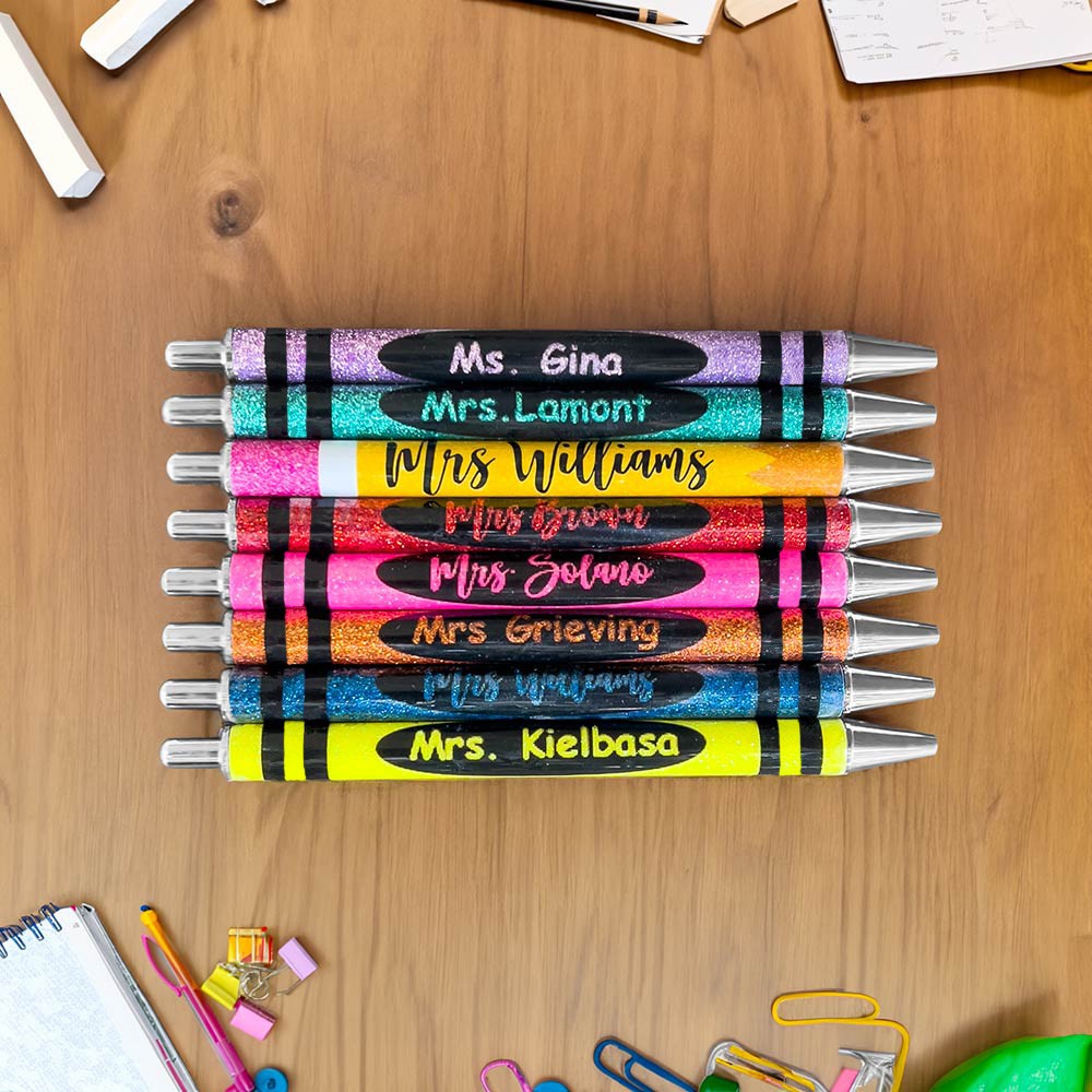 Personalized Name Glitter Pen, Set of 2, Glitter Crayon Pen, Ball-Point Pen, Teacher Appreciation Gift, Back to School Gift, Gift for Teacher