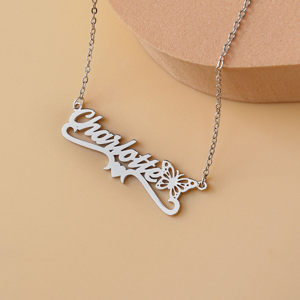 Personalized Name Birth Butterfly Necklace, Custom Name Pendant Necklace, Sterling Silver Jewelry, Birthday/Wedding/Anniversary Gift for Her/Women