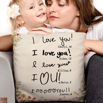 Custom Names & Photos Kids' Handwriting Pillowcase, Pillow Cover with Optional Insert, Home Decor, Birthday/Mother's Day Gift for Her/Mom/Grandma