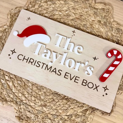 Personalized Name Tag Christmas Eve Box, Wooden December 1st Gift Box, Christmas Eve Crate, Family Holiday Keepsake, Christmas Gift for Kids/Family