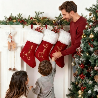 Personalized Family Christmas Stocking with Name, Soft Plush Fireplace Christmas Tree Hanging Ornament, Home Decor, Christmas Gift for Family/Kids