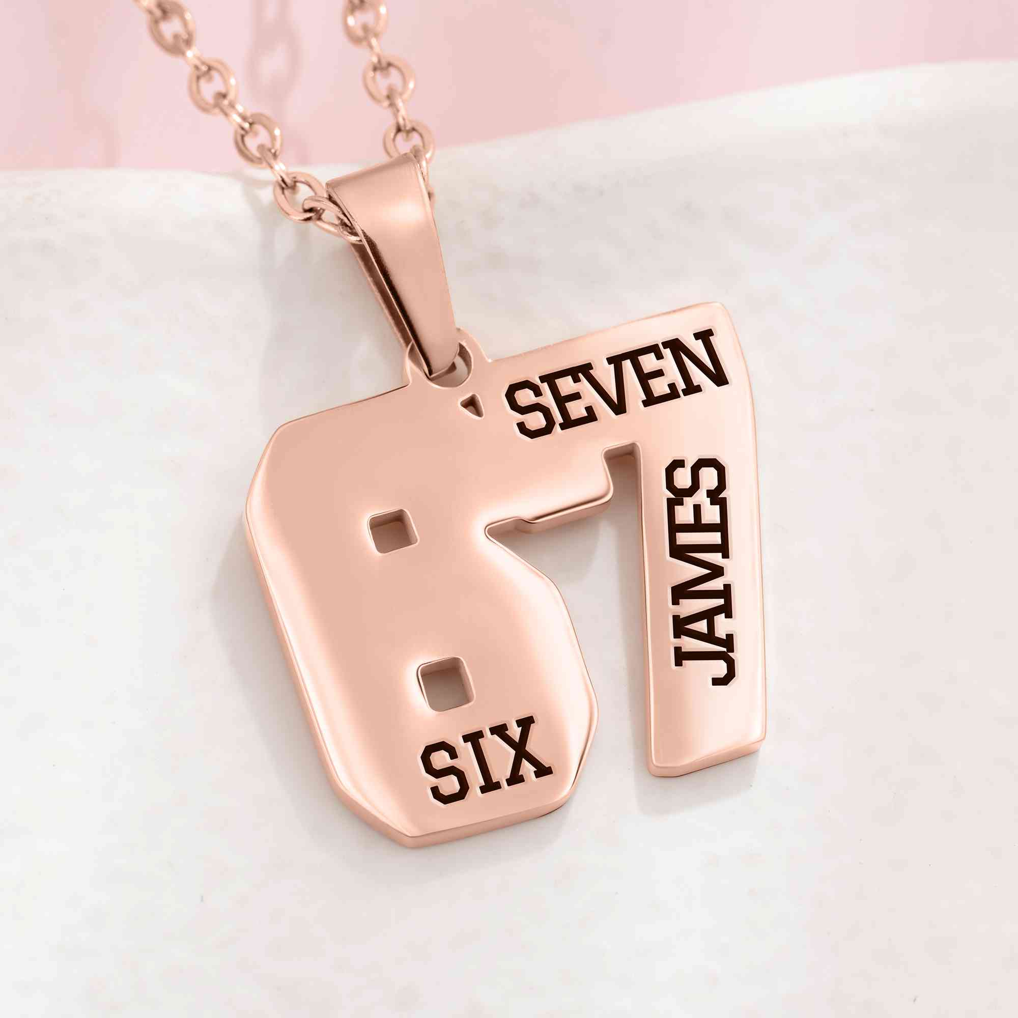 Personalized Six Seven Gesture Enamel Necklace with Name/Initial