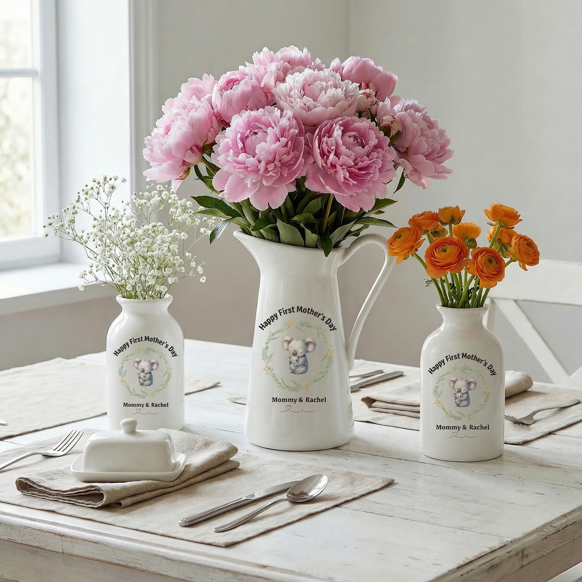 置物 nashu4mama Personalized Names Floral Animal Mama & Baby Design Vase, First