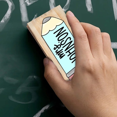 Custom Name Teacher Cartoon Pencil Chalkboard Eraser with Maker, Wooden Classroom Whiteboard Eraser Set, Appreciation/Back to School Gift for Teachers
