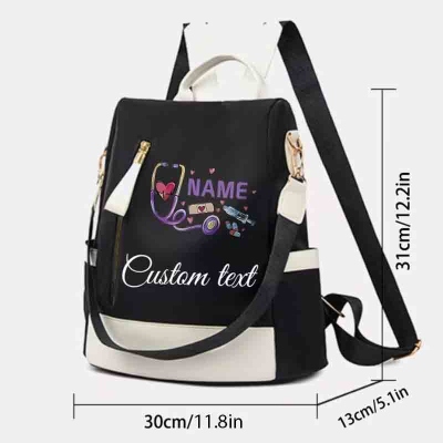 Personalized Nurse Stethoscope Backpack with Name, Waterproof Large Capacity Laptop Daily Bag, Appreciation/Graduation Gift for Nurses/Medical Staff
