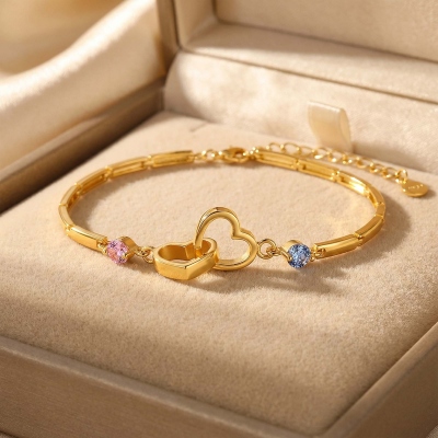 Personalisiertes Armband mit Geburtssteinen und ineinander verschlungenen Herzen für Mutter und Tochter, Sterlingsilber 925, Familienarmband, Geburtstags-/Muttertagsgeschenk für sie/Mama/Tochter
