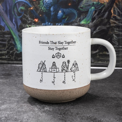 Personalized DND Party Mug, Custom Team Classes Character Silhouettes & Player Names, Ceramic Coffee Cup Friends Gift for RPG Fans