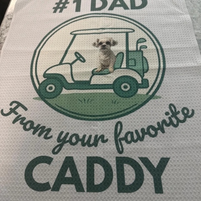 Gepersonaliseerde golfhanddoek met wafelstructuur en foto van een kind, inclusief naam, absorberende sporthanddoek met ophangclip, ideaal verjaardags- of vaderdagcadeau voor golfers/vaders/echtgenoten
