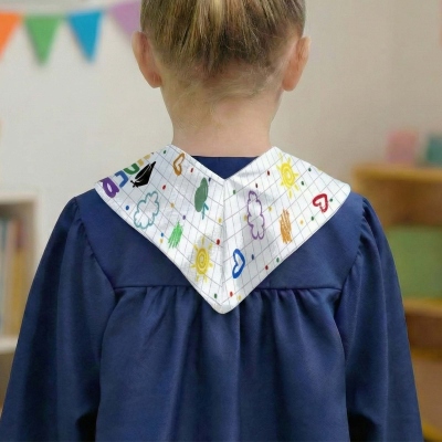 Personlig färgglad tecknad examensstola med namn, söt dagis-skärp för förskola, festfototillbehör, present till barn/pojkar/flickor