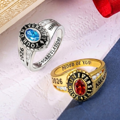 Personalisierter Geburtssteinring für Damen mit Gravur, Abschlussring für High School und Universität, Abschlussgeschenk für Absolventen des Jahrgangs 2026