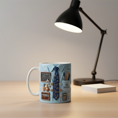 Custom 3D Suit Tie Math Teacher Mug with Name, 11/15oz Two Tone Ceramic Coffee Tea Mug, Appreciation/Back to School Gift for Professors/Instructors