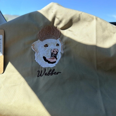 Custom Embroidered Pet Portrait Chef Hat Apron with Name, Unisex Stain-Resistant Cooking Kitchen Apron with Front Pocket, Gift for Pet Owners/Family