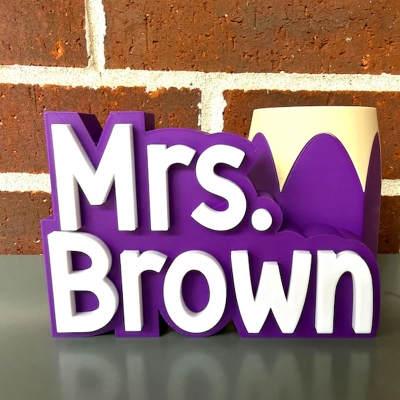 Personalized 3D Teacher Name Pencil Shaped Name Plate & Pen Holder, Colorful Stationery Cup Organizer, Appreciation/Back to School Gift for Educators