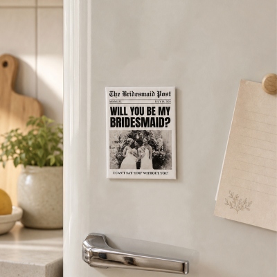 Personalized Bridesmaid Proposal Newspaper Style Fridge Magnet, Retro Bridal Photo News Refrigerator Magnet, Wedding Gift for Best Friends/Women