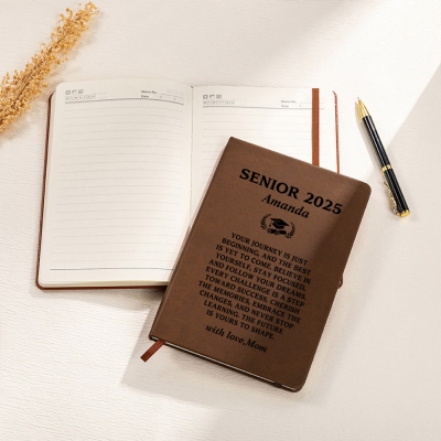 Personalized Senior 2025 Notebook with Name, A5 Leather Journal, High School/College Class of 2025 Graduation Notebook, Gift for Graduates/Students