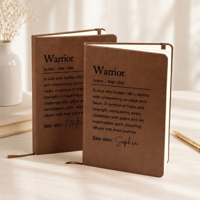 Custom Name Warrior Definition Notebook, A5 PU Leather Journal, Graduation/Encouragement Gift for Graduates/Cancer Survivors/Rehabilitation Patients