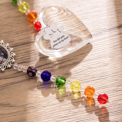 Personalized Rainbow Bridge Pet Loss Suncatcher, Paw Print Suncatcher, Heart Suncatcher with Glass Beads, Pet Memorial Gift, Gift for Pet Lovers