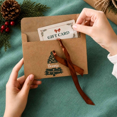 Custom Name Snowman/Santa Kraft Money Voucher Envelopes with Ribbon (Set of 2), Christmas Stocking Stuffers, Christmas Gifts for Kids/Family/Friends
