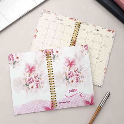 Personalized 2026-2028 Floral Butterfly Planner with Name, A5 Spiral Daily Agenda Calendar Planner, Birthday/Graduation Gift for Women/Family/Friends