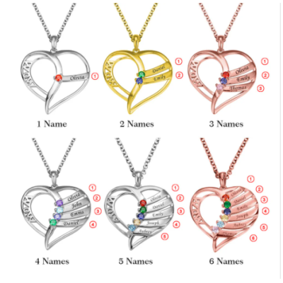 Personalized Name and Birthstone Family Necklace for Mom