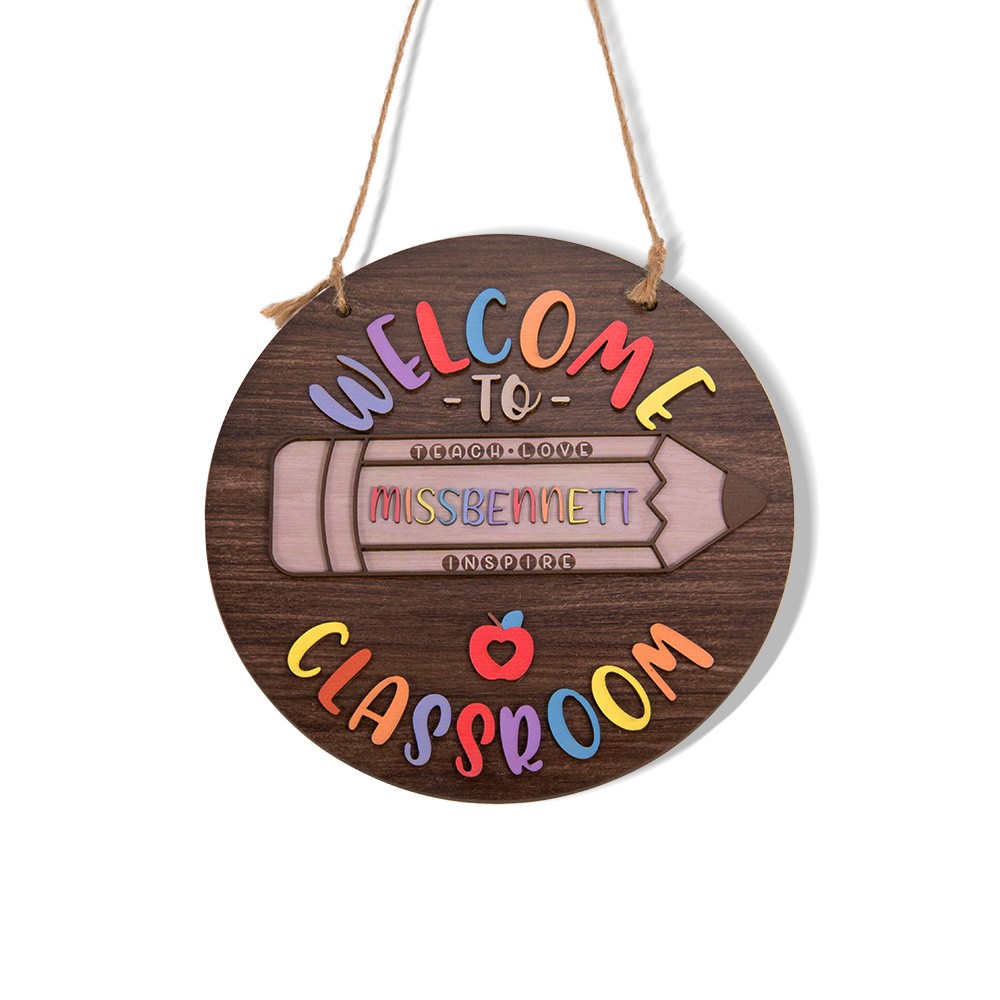 Panneau de porte d’enseignant personnalisé, décor de bureau d’enseignant en bois, panneau de bienvenue de cintre de porte de classe, journée de l’enseignant/appréciation/fin d’année/cadeau de rentrée scolaire