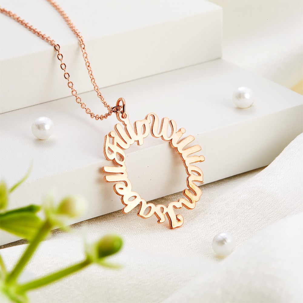 Personalized Name Vintage Circle Necklace, Custom Multiple Name Necklace, Mom Necklace, Women's Jewelry, Birthday Gift, Gift for Mom/Wife/Girlfriend