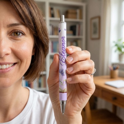 Personalized Name Birth Flower Book Design Gel Pen, Retractable Ballpoint Pen, Birthday/Graduation/Back to School Gift for Students/Teachers/Women